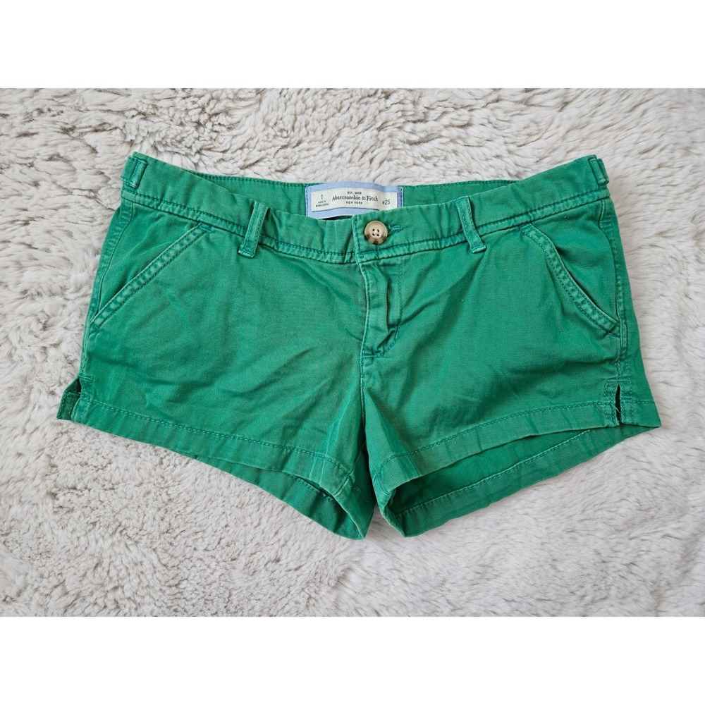 Abercrombie & Fitch Y2K Green Utility Shorts Size 0 W25 Low Rise Indie Sleaze